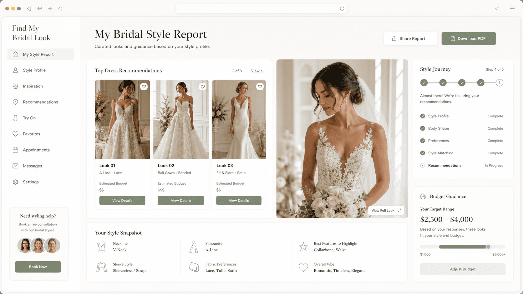 Find My Bridal Look report preview